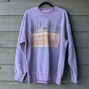 VTG 80s Distressed Notre Dame Fightin' Irish Football Crew Sweatshirt Purple XL